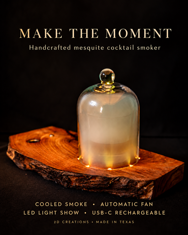 Live-Edge Mesquite Cocktail Smoker with Glass Dome