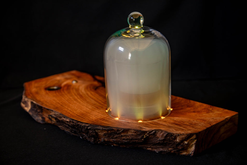 Live-Edge Mesquite Cocktail Smoker with glass dome, hero shot