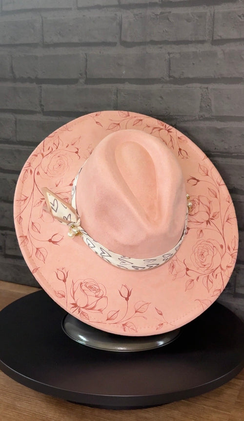 Blushing Rose - blush pink wide brim hat laser engraved