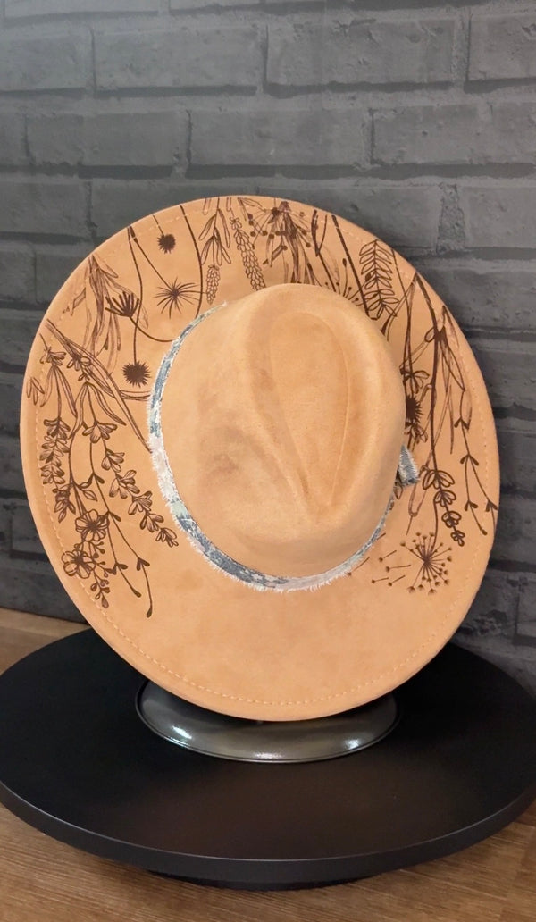 Prairie Whispers — Laser-Engraved Vegan Suede Western Hat