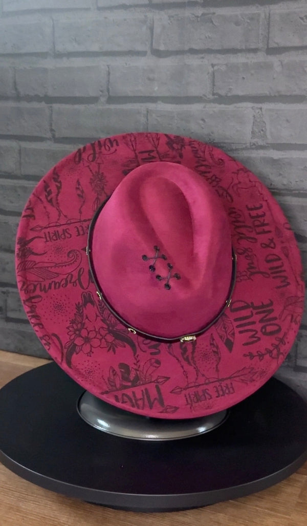 Wild & Free — Laser-Engraved Vegan Suede Western Hat