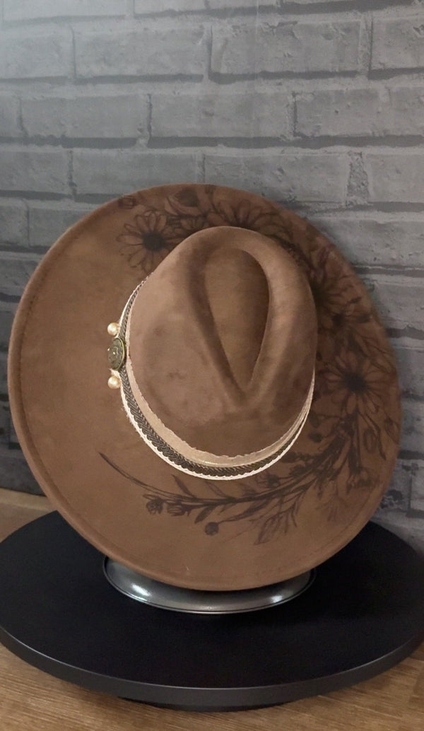 Autumn Bloom — Laser-Engraved Vegan Suede Western Hat
