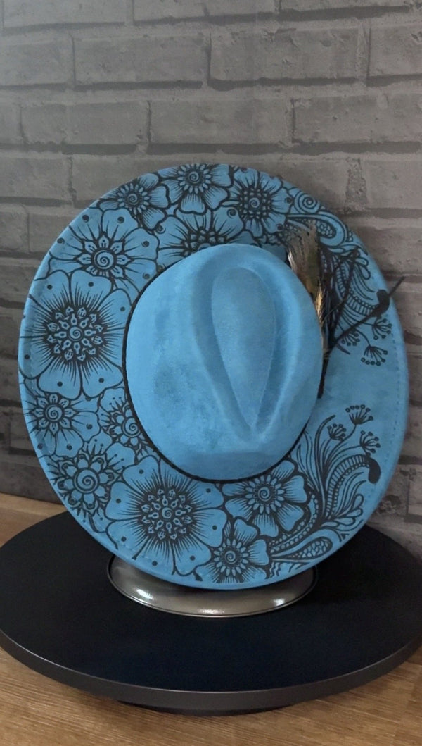 Blue Boheme — Laser-Engraved Vegan Suede Western Hat