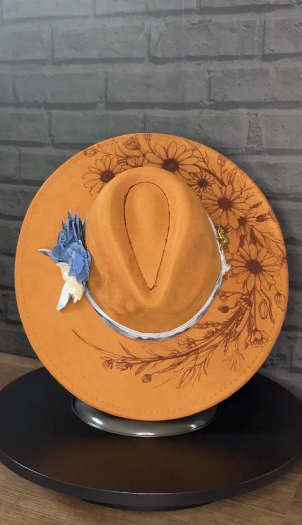 Sunlit Prairie — Laser-Engraved Vegan Suede Western Hat