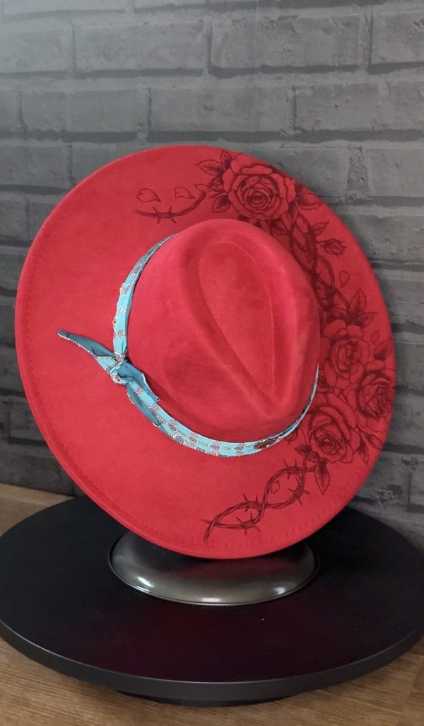 Wildfire Rose — Laser-Engraved Vegan Suede Western Hat